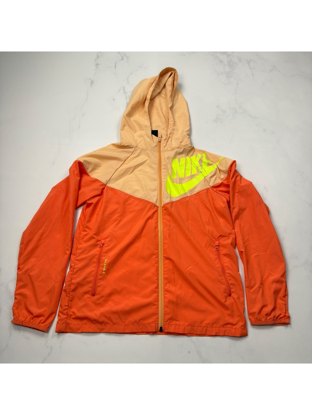 Nike Windbreaker Jacket Orange Peach Colorblock Hooded - Boys Large
